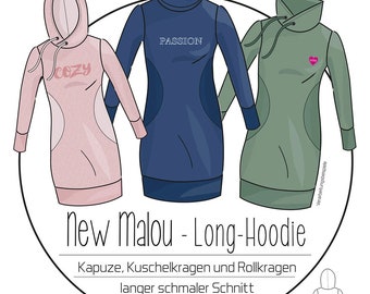 Papierschnittmuster Long Sweater Pulli / Longhoodie Malou / Kibadoo / Einzelgrößen 32-58