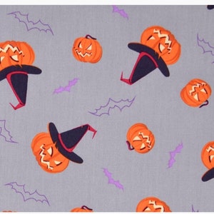 VENTE Halloween citrouille orange sur gris, tissu tissé