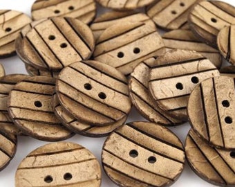 5 coconut buttons, stripes, can be used on both sides, approx. 23 mm diameter