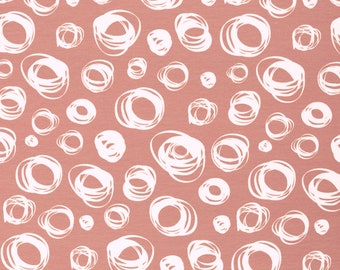 SALE Jersey, Theo, Swafing - white irregular rings / circles on salmon / apricot