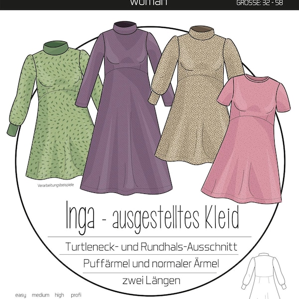 Papierschnittmuster Inga Kleid Kibadoo / Einzelgrößen 32-58