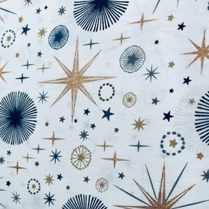 Sparkling magic from the “Midnight Christmas” series, woven fabric, white / smoke blue / dark blue / rose gold