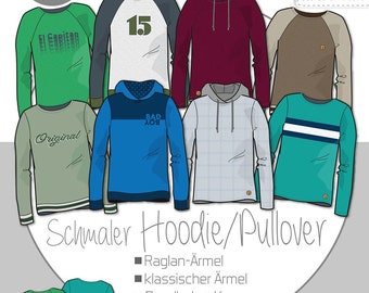 Papierschnittmuster Mix&Match Hoodie / Pullover Herren Kibadoo / Einzelgrößen XS-4XL