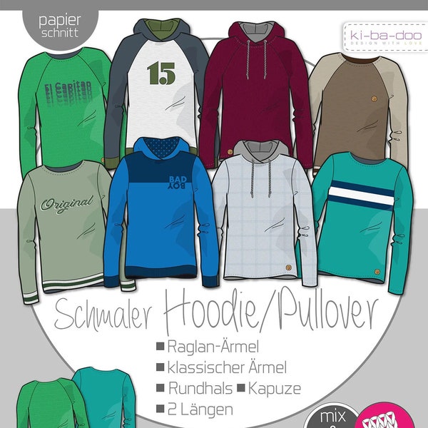 Papierschnittmuster Mix&Match Hoodie / Pullover Herren Kibadoo / Einzelgrößen XS-4XL