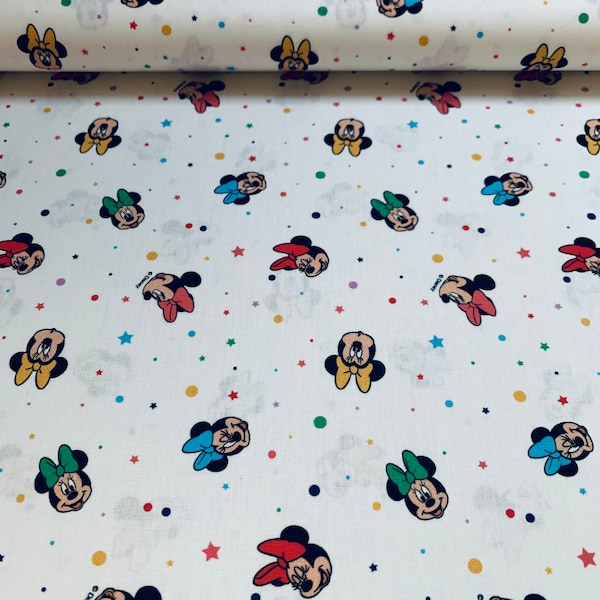 SALE Disney Minnie Maus Baumwoll-popeline / Webware, weiß / bunt