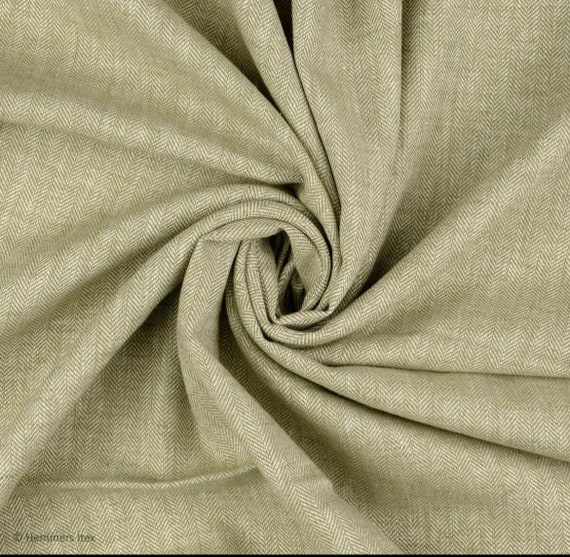 SALE Leinen/Baumwoll- Twill, Khaki Heugrün fischgrat