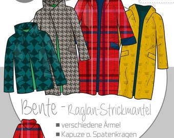 Papierschnittmuster Bente Raglan Strickmantel Kibadoo / Einzelgrößen 32-58