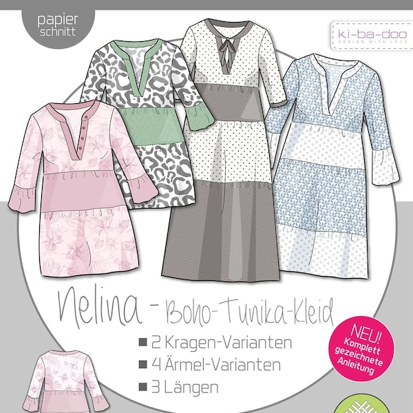 Papierschnittmuster Nelina Boho Tunika Kleid Kibadoo / Einzelgrößen 32-58