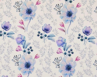 SALE Frühlingsblumen by Klaranähta Frenchterry / Summersweat, Blumen in blau auf weiß