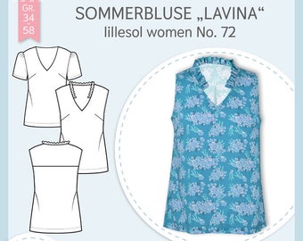 Papierschnittmuster lillesol women No.72 Sommerbluse "Lavina" mit Video-Nähanleitung*