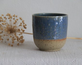 Unique ceramic mug, light blue on beige clay, 350ml