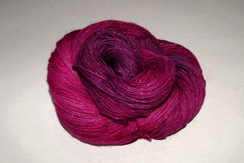 Sock yarn with glitter hand-dyed for small accessories and socks, 100g image 1