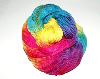 Sockenwolle-Regenbogen- handgefärbt, 100g, gerne stricke ich Socken aus dieser Wolle für Dich auf Anfrage