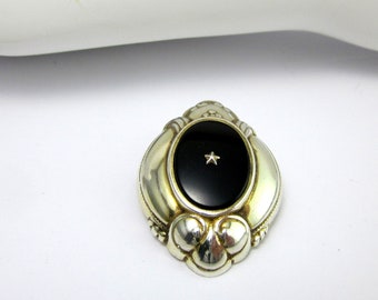 antique 835 silver onyx brooch gold-plated pin, vintage jewelry around 1880, Biedermeier, Victorian pin, gift for women