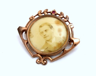 ancient Biedermeier photo brooch, antique jewelry around 1880, Victorian, vintage pin, badge, gift for friend, boyfriend