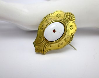 antique Biedermeier brooch, vintage pin, pin, jewelry in gold and white, Victorian ca. 1850, gift for women