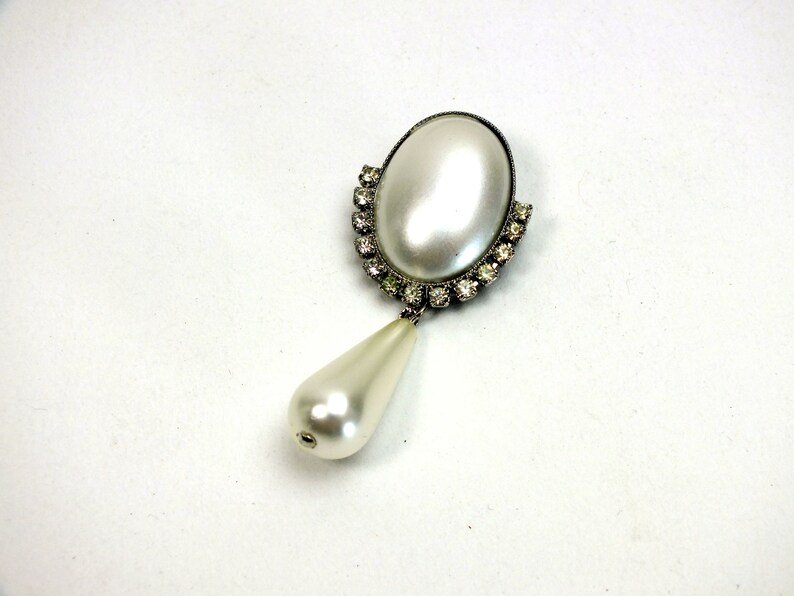 silver beaded brooch lapel pin vintage fashion jewelry with rhinestones gift for women