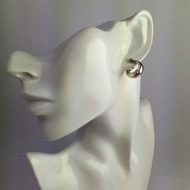 Vintage Hoop Earrings Silver With Rhinestones, Ear Studs, Fashion