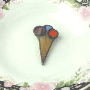 Modernist vintage ice cream cone brooch handcrafted colorful from glass, handmade fashion jewelry, abstract pin, gift for her
