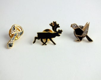 1x small vintage brooch with enamel, old fashion jewelry PIN, bird, moose, tie, gift for boyfriend or girlfriend