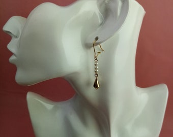 vintage hanging earrings gold with pearls, light earrings hanging ladies, earrings, fashion jewelry, gift for girlfriend/sister