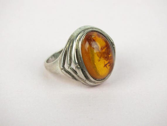 Kleiner Vintage 925 Silber Honig Bernstein Ring – Damen Statement Fingerring – Echter Silberschmuck Geschenk