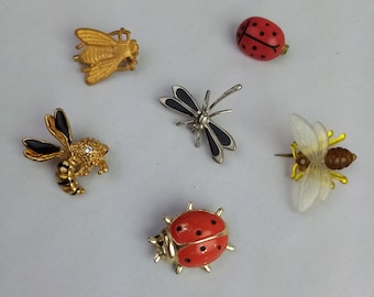 1x vintage animal brooch made of metal and enamel, old costume jewelry, pin, ladybug, dragonfly, bee, gift for girlfriend/boyfriend