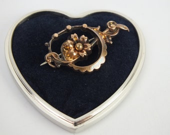 antique Biedermeier brooch, Victorian with flower, vintage pin, badge, jewelry, gift for women, girlfriend