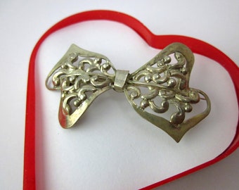 antique 800 silver bow brooch, vintage jewelry, pin, gift for women