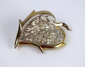 vintage Ledo USA bladbroche goud/zilver, kostuumsieraden van het designermerk, pin, badge, cadeau voor vrouwen