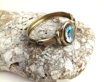 vintage bangle silver/blue/gold with large glass crystal, older fashion jewelry, cuff, bracelet, gift for girlfriend, sister