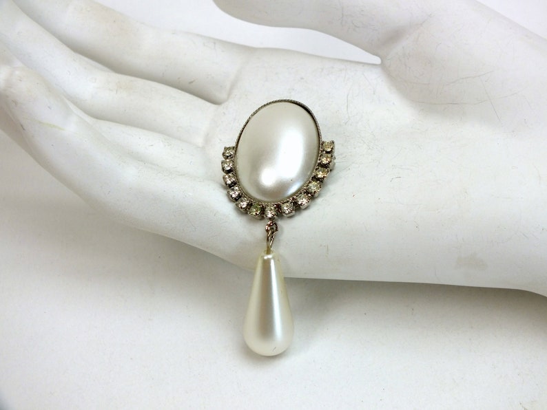 silver beaded brooch lapel pin vintage fashion jewelry with rhinestones gift for women