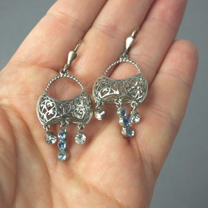 Vintage silver earrings with rhinestones, women&#39;s earrings, dangling earrings, gift for best friend, birthday gift for her