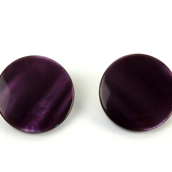 large vintage earrings, round ear clips purple violet, plastic costume jewelry 80s Italy, gift girlfriend, sister, daughter, mother