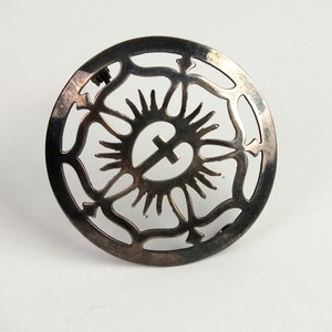 Grote antieke 835 zilveren broche met kruis, religieuze ronde speld, vintage echt sieraad, cadeau voor haar, cadeau voor hem