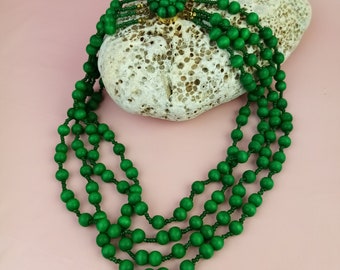 vintage necklace with green wooden beads, antique costume jewelry circa 60s, gift for girlfriend/ mother/ aunt