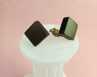 square vintage ear clips brown-bronze/gold, 60s fashion jewelry, gift for girlfriend, ladies earrings square