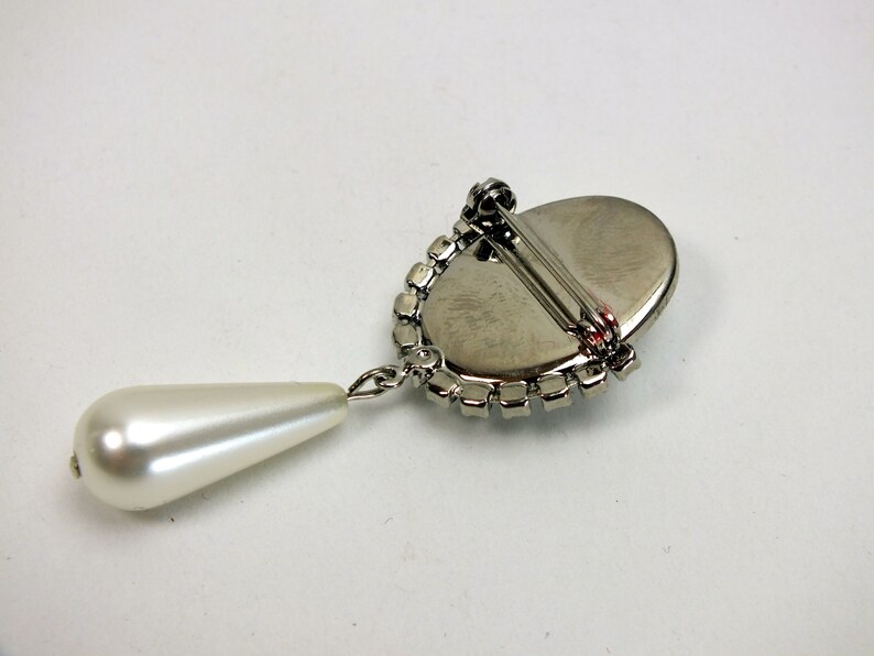 silver beaded brooch lapel pin vintage fashion jewelry with rhinestones gift for women