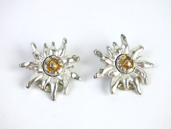 Edelweiss Flower Round Goldstone Drop Earrings Vintage Jewelry