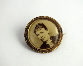 broche de retrato Biedermeier antiguo, pin vintage, pin de foto, regalo para novio, novia