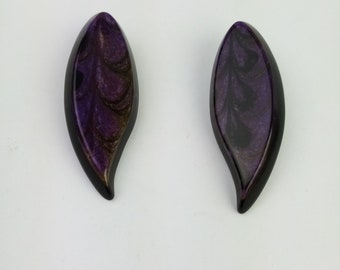 Large vintage earrings, purple ear clips, plastic jewelry 80s Italy, gift for girlfriend