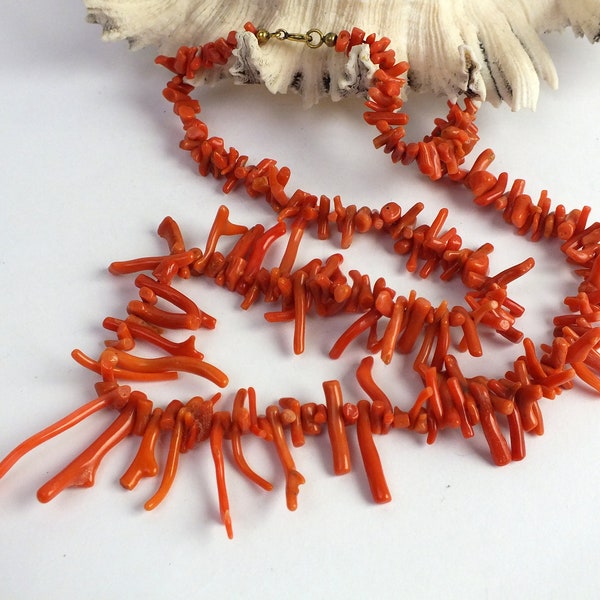 echte vintage Korallen Halskette, orangerote natürliche Astkoralle/ Stabkoralle, Damen Schmuck, Geschenk für Frauen