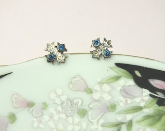 Vintage 925 silver stud earrings with blue stone, small earrings, real jewelry, gift for women, gift for girls, birthday gift