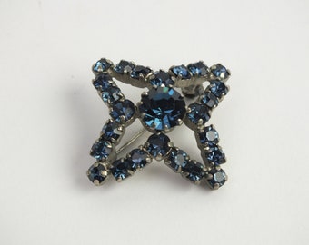 original vintage rhinestone brooch blue silver, star pin, costume jewelry, gift for women