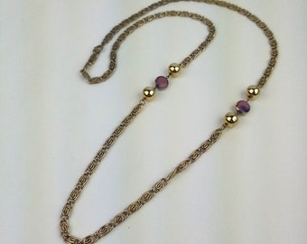 long vintage necklace gold with pearls, old costume jewelry, gift for girlfriend/ sister/ mother/ aunt