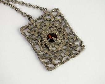 Modernist vintage necklace with pendant and rhinestone stone, fashion jewelry, gift for women