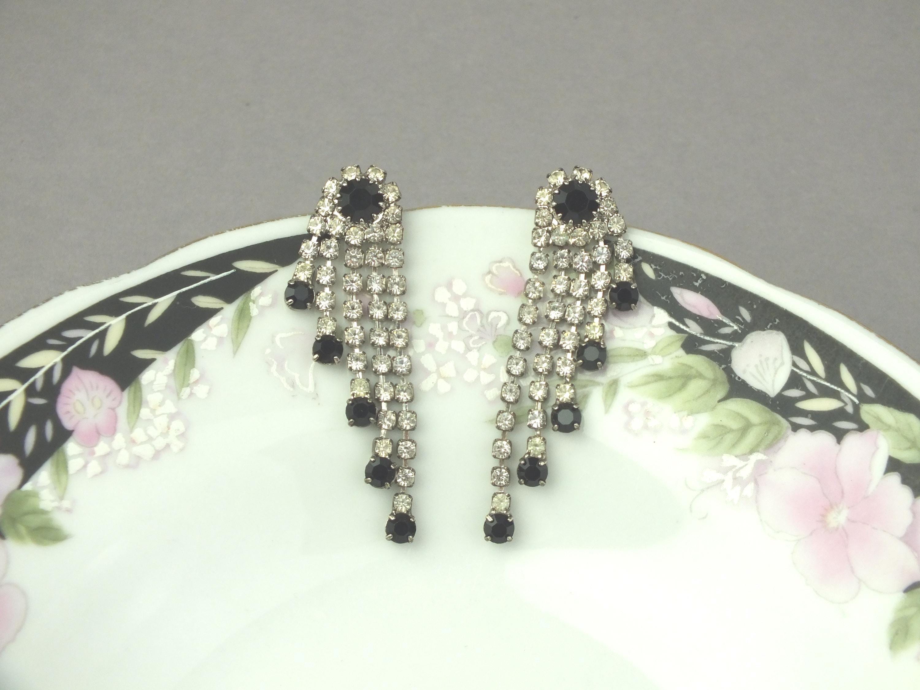 vintage Damen Ohrringe Silbern mit Strass, Modeschmuck Ohrstecker 80er Jahre, kleines Geschenk für sie, Geburtstagsgeschenk Frauen