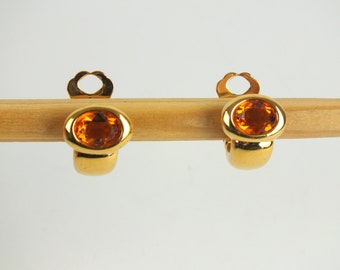 vintage SWAROVSKI ear clips with rhinestones in gold/orange, fashion jewelry, clips, small half hoop earrings, gift for women