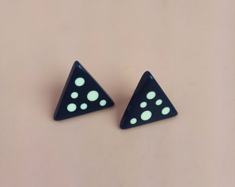 vintage earrings dots, triangle stud earrings, fashion jewelry, gift for girlfriend