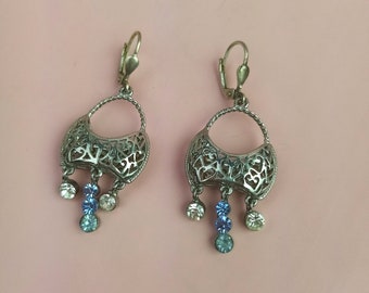vintage hanging earrings silver with rhinestones, ladies earrings, earrings, jewelry, gift for girlfriend